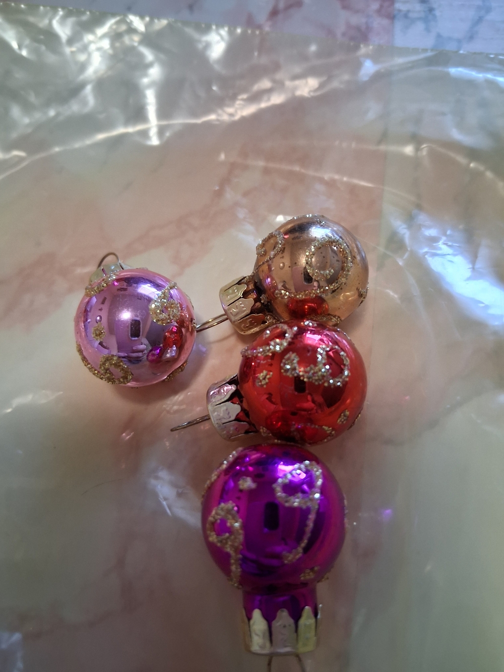 Vintage Shiny Glass Mini Ornament Bundle in Pink, Purple, Red, Gold